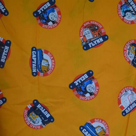 Thomas & Friends FLAT BED SHEET Twin Size Yellow Fabric Road Rail Sea Rescue Kid - Picture 7 of 8